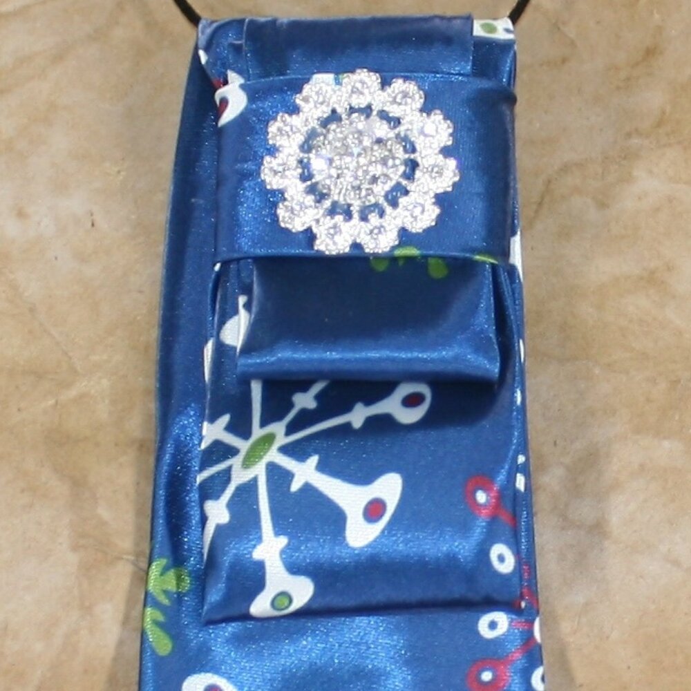 UPCYCLED Neck Tie Necklace Brooch Christmas Snowflake Holiday Accessory Blue - Picture 2 of 14